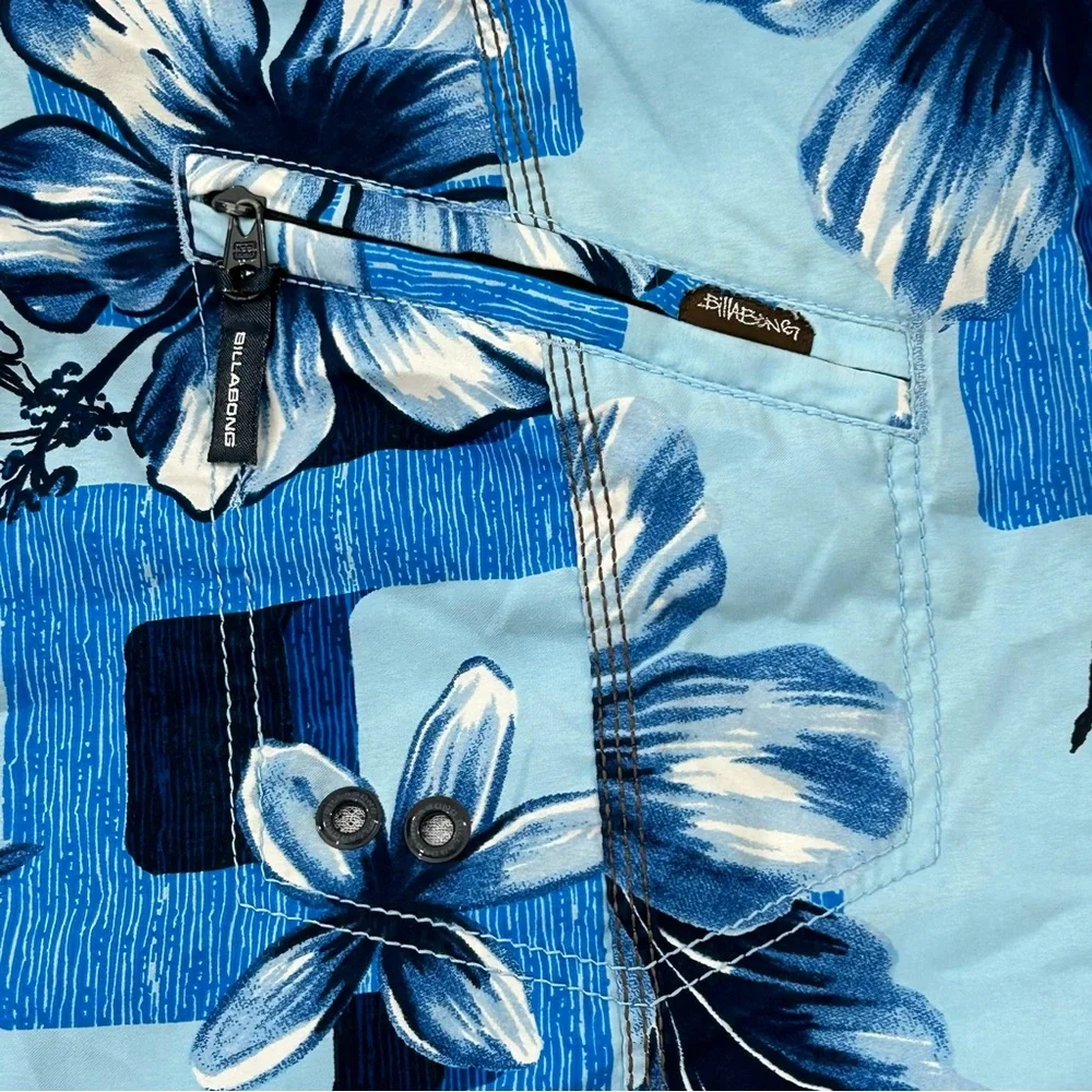 Billabong Aqua Blue Hawaiian Geo Floral Board Shorts Surf Swim Trunks Mens 32